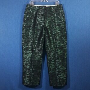 J.CREW Black Green Metallic Crop Trousers Womens Size 12 Tall Cotton Blend E6289